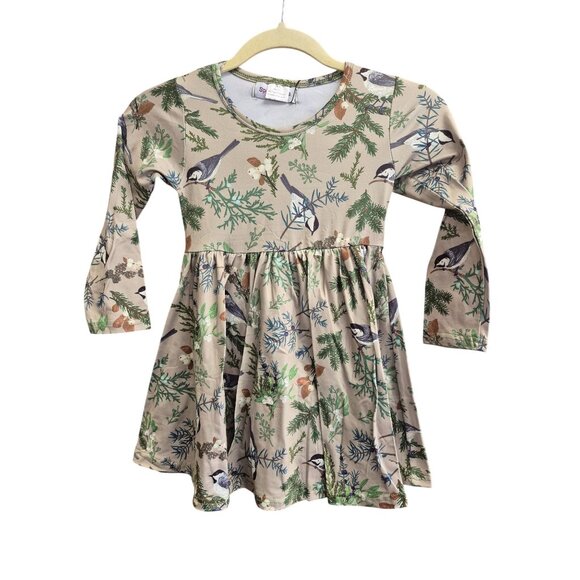 Winter Bird Girls Dress Twirly Long Sleeve Green 5/6 - Picture 1 of 5